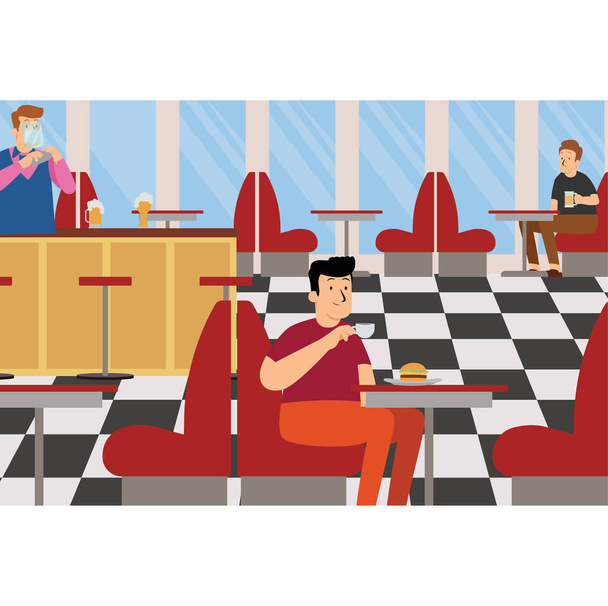 Un hombre almorzando en un restaurante de comida rápida ilustración
 - Foto, Imagen