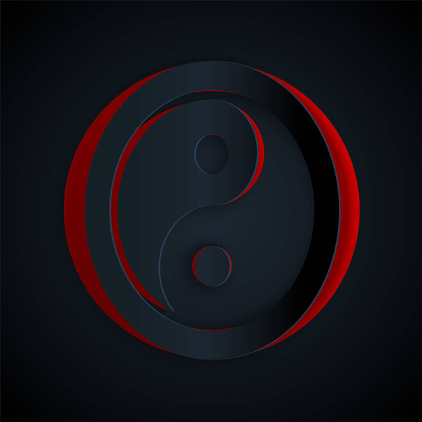 Papier gesneden Yin Yang symbool van harmonie en evenwicht pictogram geïsoleerd op zwarte achtergrond. Papierkunst stijl. Vector. - Vector, afbeelding