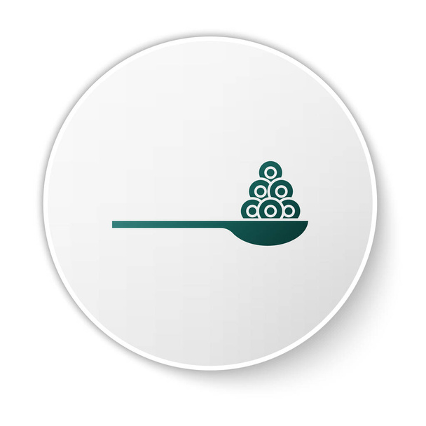 Zelený kaviár na ikonu lžíce izolované na bílém pozadí. Bílý knoflík. Vektor.. - Vektor, obrázek