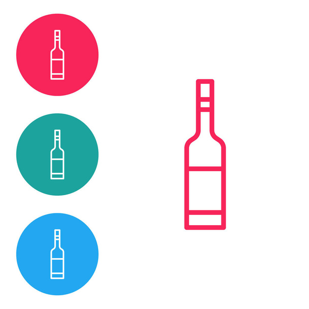 Rote Linie Glasflasche mit Wodka-Symbol isoliert auf weißem Hintergrund. Setzen Sie Symbole in Kreis-Tasten. Vektor. - Vektor, Bild