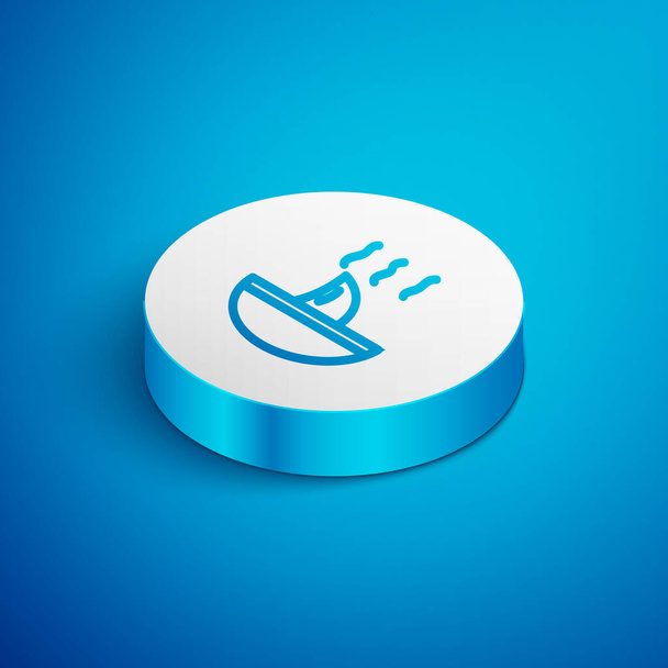 Isometric line Shark fin soup icon isolated on blue background. White circle button. Vector.. - Vector, Image