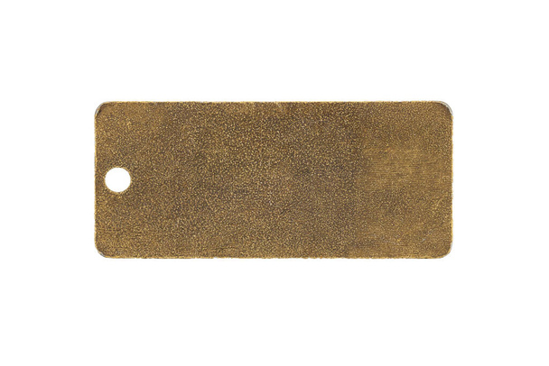 Etiqueta de identificação de metal em bronze em branco isolada em branco com espaço de cópia
 - Foto, Imagem