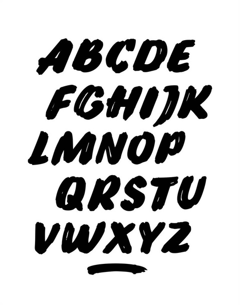 Brush calligraphy hand written lettering font. Vector alphabet - Vecteur, image