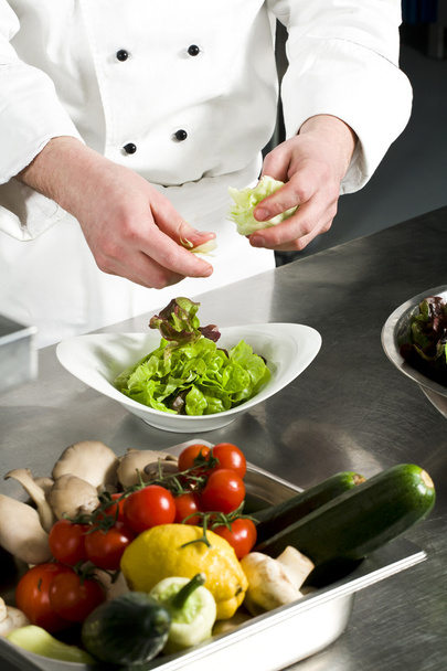 Chef preparando ensalada
 - Foto, Imagen