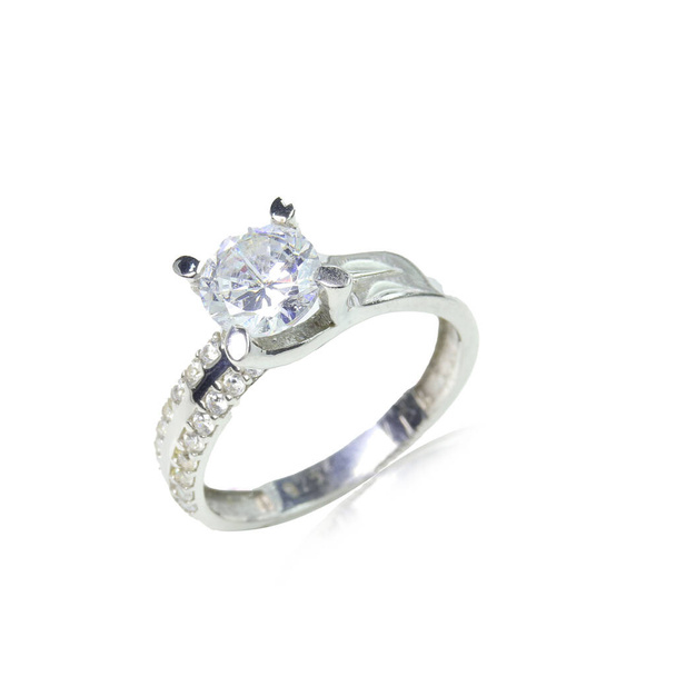 gyémánt női gyűrű fehér háttér - Fotó, kép