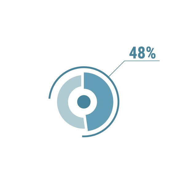 円グラフ48%円グラフ48.円率ベクトル図。ウェブUIデザインのためのフラットベクトルイラスト,白の背景に青. - ベクター画像
