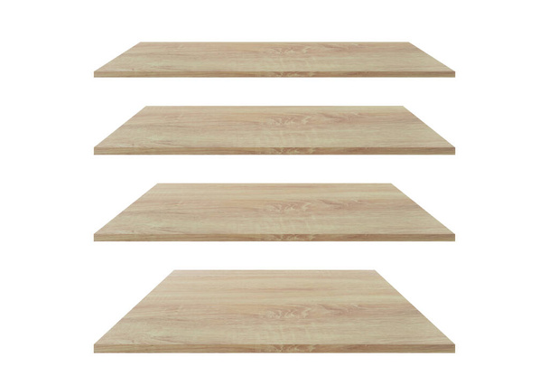 cztery drewniane półki na białym tle, obiekty z wycinkami Ścieżki do prac projektowych - Zdjęcie, obraz