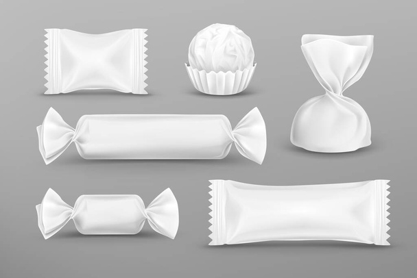 キャンディーのための現実的な白いポリエチレンパッケージ - ベクター画像