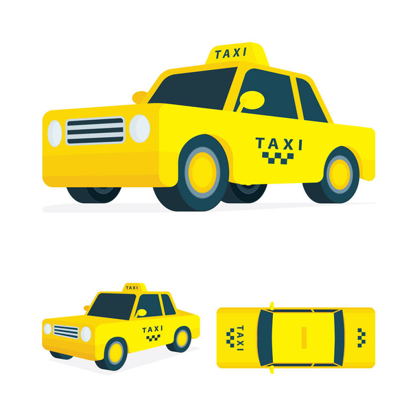 Een taxi. Isometrische taxivector illustraties collectie. Lage poly taxi auto grafisch. Eenvoudige tekening auto top, zij-en vooraanzicht. Deel van de verzameling. - Vector, afbeelding