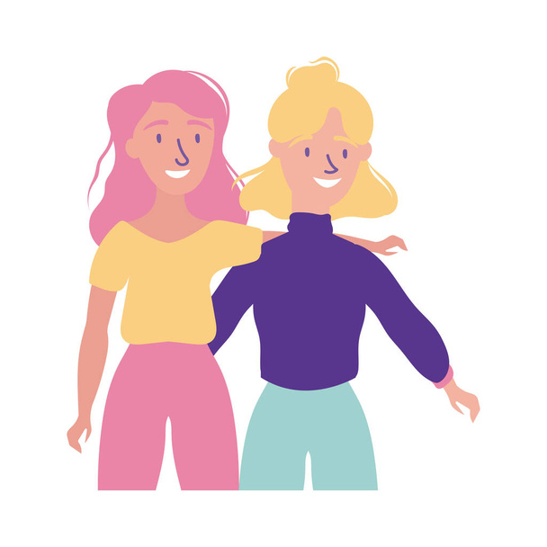 ευτυχισμένη γιορτή ημέρα φιλίας με δύο κορίτσια παστέλ επίπεδη στυλ - Διάνυσμα, εικόνα