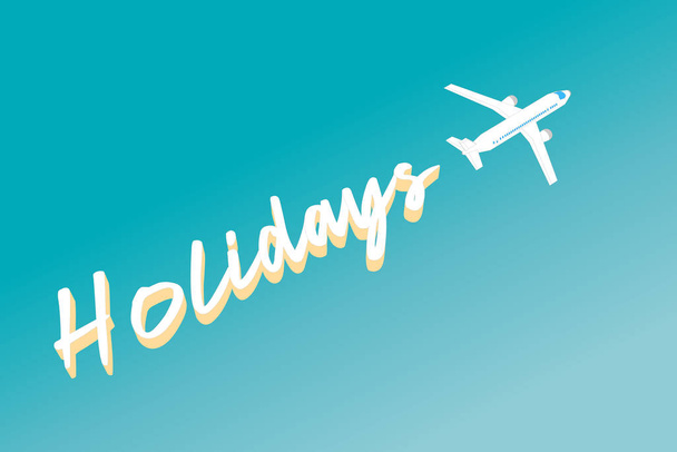 Holiday banner in the form of clouds left by a plane flying to Paradise. - Vector, Image