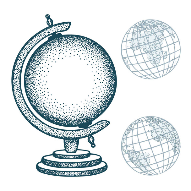 Globus. Sammlung von Vintage-Globus-Vektor-Illustrationen. Teil des Sets. - Vektor, Bild