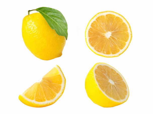 Collections de fruits de citron isolés sur fond blanc. chemin de coupe - Photo, image