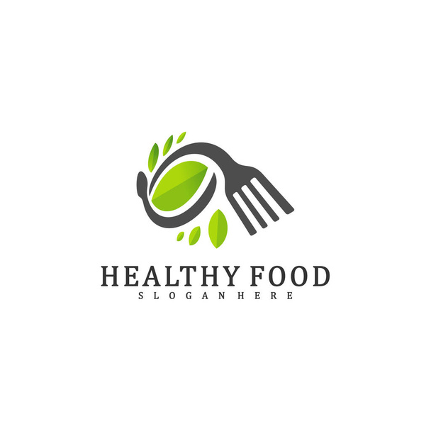 Healthy Food Logo Design Template, Food with leaf logo design concept vector, Icon Symbol - Wektor, obraz