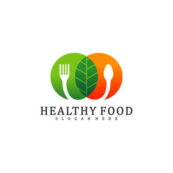 Plantilla de diseño de logotipo de alimentos saludables, Alimentos con diseño de logotipo de la hoja vector, Icono Símbolo
 - Vector, imagen