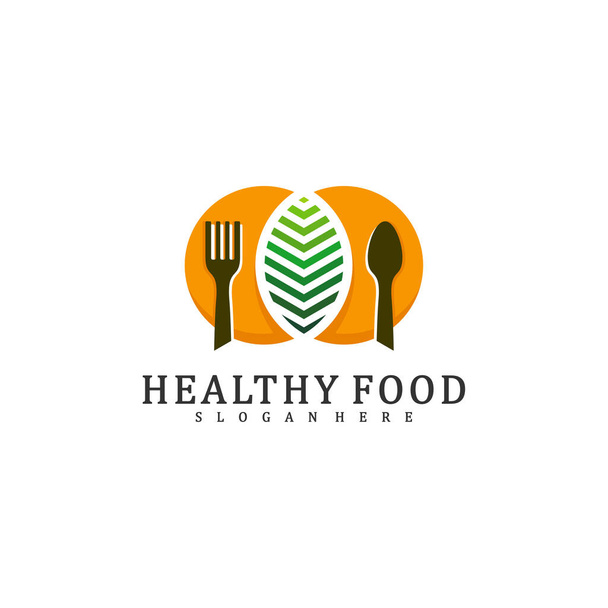 Healthy Food Logo Design Template, Food with leaf logo design concept vector, Icon Symbol - Vektori, kuva