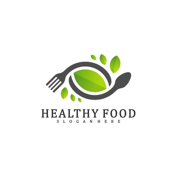 Healthy Food Logo Design Template, Food with leaf logo design concept vector, Icon Symbol - Vector, imagen