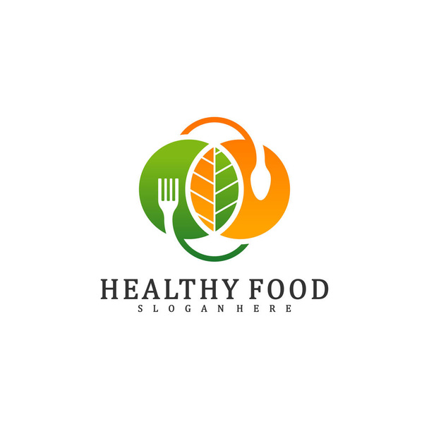 Healthy Food Logo Design Template, Food with leaf logo design concept vector, Icon Symbol - ベクター画像