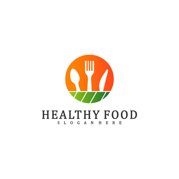Healthy Food Logo Design Template, Food with leaf logo design concept vector, Icon Symbol - ベクター画像