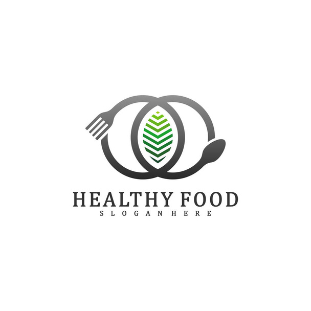 Healthy Food Logo Design Template, Food with leaf logo design concept vector, Icon Symbol - Вектор,изображение