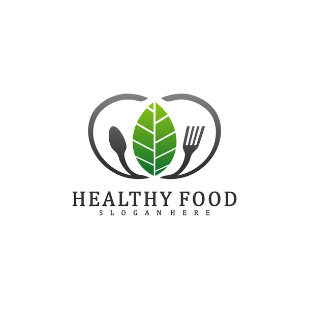 Healthy Food Logo Design Template, Food with leaf logo design concept vector, Icon Symbol - Διάνυσμα, εικόνα