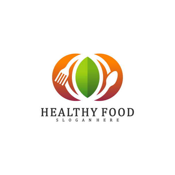Healthy Food Logo Design Template, Food with leaf logo design concept vector, Icon Symbol - Вектор, зображення