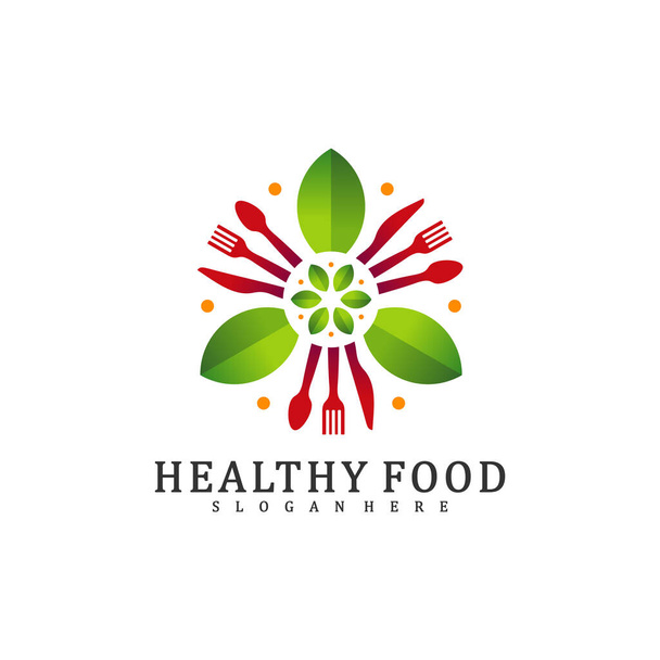 Healthy Food Logo Design Template, Food with leaf logo design concept vector, Icon Symbol - Vektor, kép