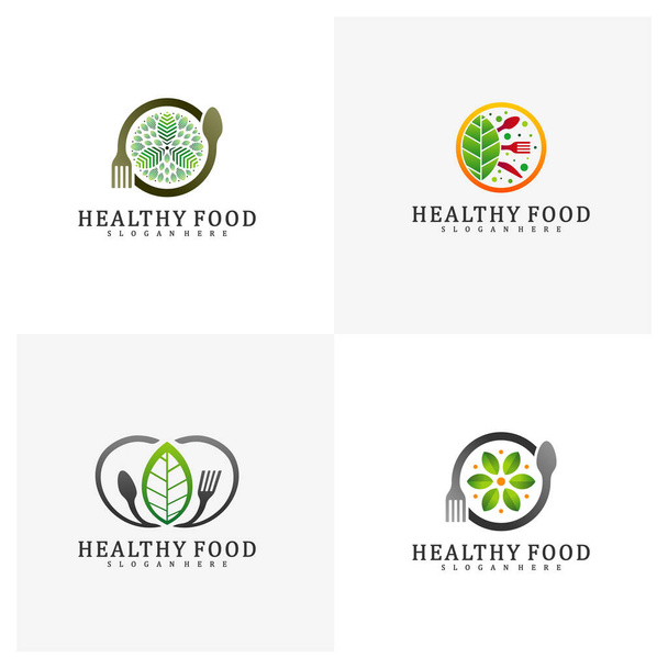 Set of Healthy Food Logo Design Template, Food with leaf logo design concept vector, Icon Symbol - ベクター画像