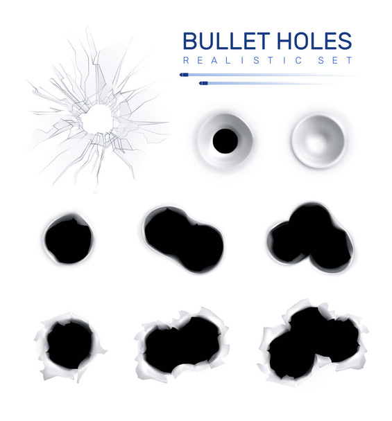Bullet Holes Realistic Set - Vector, Image