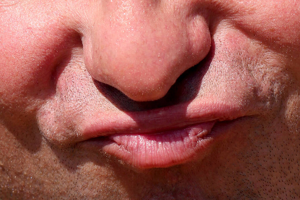 鼻と口のある男の顔の一部 - 写真・画像