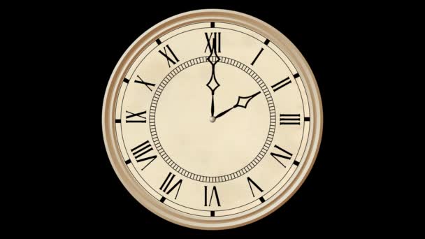 Vintage victorian clock animation, seamless loop, full 12-hour cycle in 24 seconds. Alpha channel included - Footage, Video