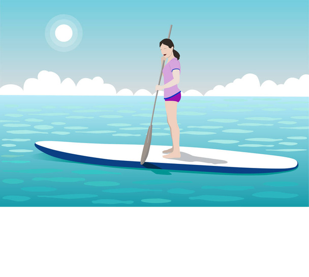 Sup board és a lány a tengeren - Vektor, kép