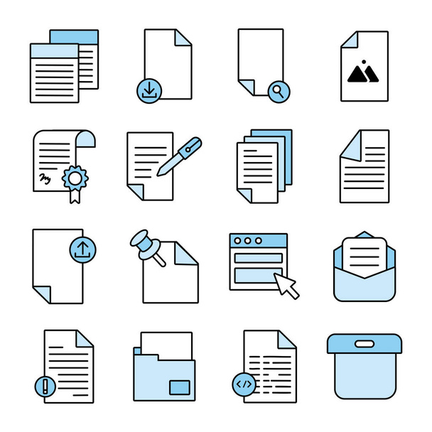 bundle of documents files office icons - Vetor, Imagem