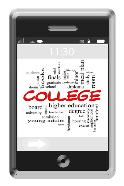 főiskolai szó felhő fogalmát a touchscreen telefon - Fotó, kép