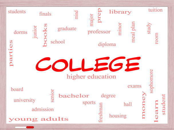 College Wort Cloud-Konzept auf einem Whiteboard - Foto, Bild
