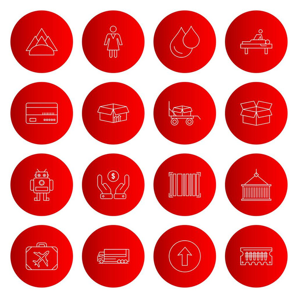 16 piros kerek egyszerű ikonok, Set of web ikonok, vektor illusztráció  - Vektor, kép