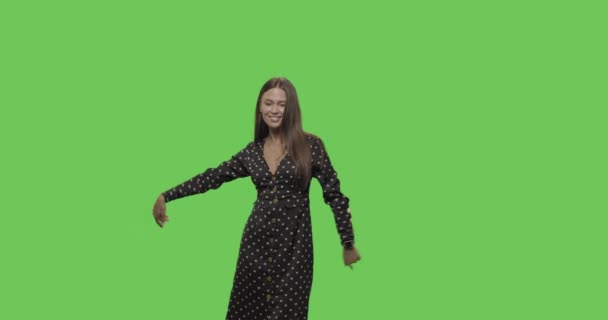 Happy smiling woman dancing a - Felvétel, videó