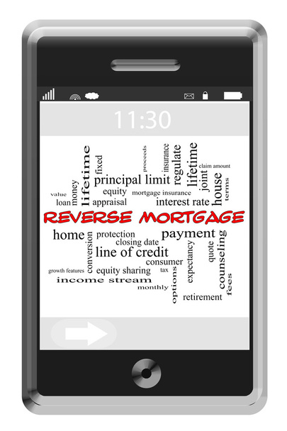 fordított mortgage szó felhő fogalmát a touchscreen telefon - Fotó, kép