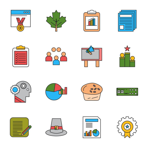 16 diverse icone universali per applicazione mobile e sito web, illustrazione vettoriale  - Vettoriali, immagini