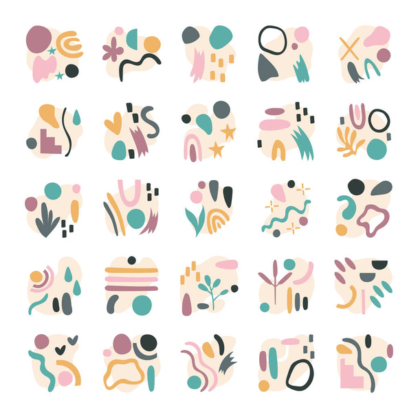 bundle of contemporary arts works set icons - Vector, Image