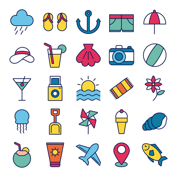 bundle of summer vacations set icons - Vetor, Imagem