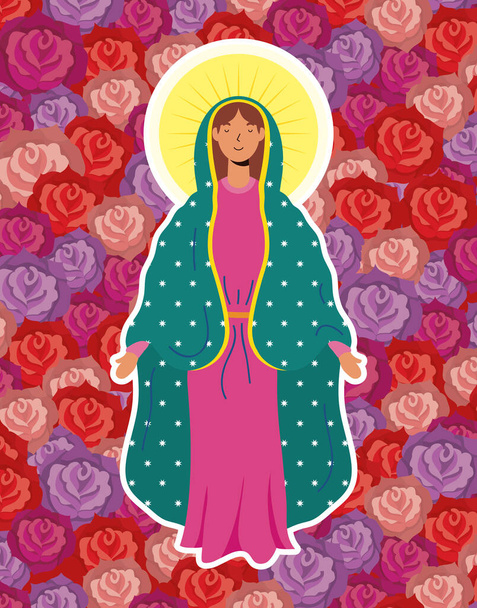 assumption of beautiful mary virgin with roses background - Вектор, зображення