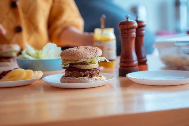 Closeup view of home make hamburger - Foto, Imagen