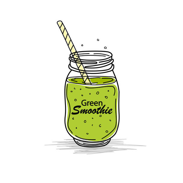 Smoothie or Detox cocktail day poster in doodle style. Set of hand drawn ingredients for smoothie or detox drink in the bottle. Mason jar. Healthly food. Vector illustration. Great for poster, banner. - Vektor, obrázek