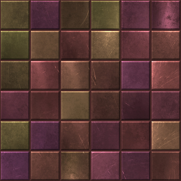 Metal seamless texture with square tiles pattern, copper color, panel, 3d illustration - Fotó, kép