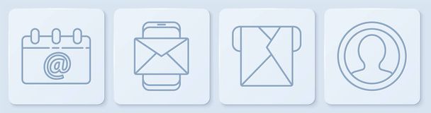 Zeilenkalender mit E-Mail, Umschlag, Handy und Umschlag und Kontobildschirm erstellen. Weiße quadratische Taste. Vektor. - Vektor, Bild