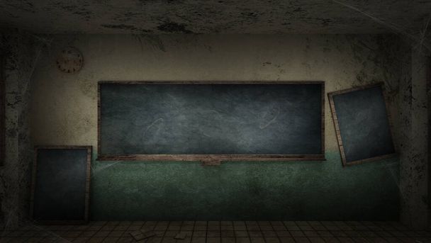 horror and creepy classroom in the school. 3D rendering - Photo, Image