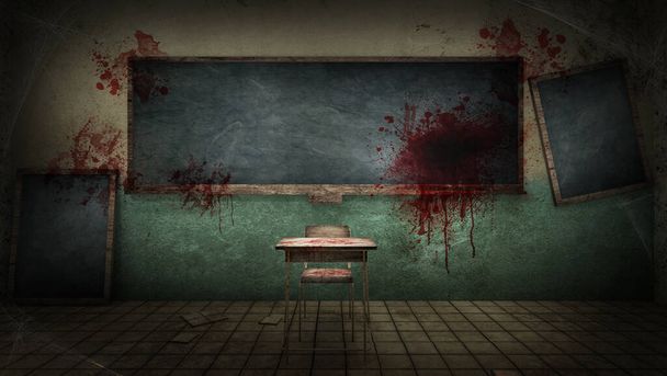 жах і моторошний клас в школі з кров'ю. 3D візуалізація
 - Фото, зображення