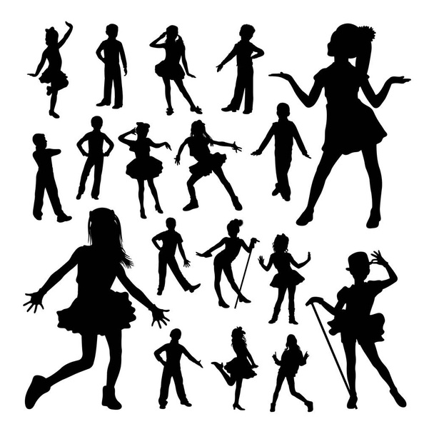 愛らしい子供たちがシルエットを踊る。シンボル、ロゴ、マスコット、サイン、またはあなたが望むデザインに適しています. - ベクター画像
