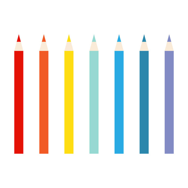 Set of ten colored pencils on white background. Vector illustration. - Vector, Image